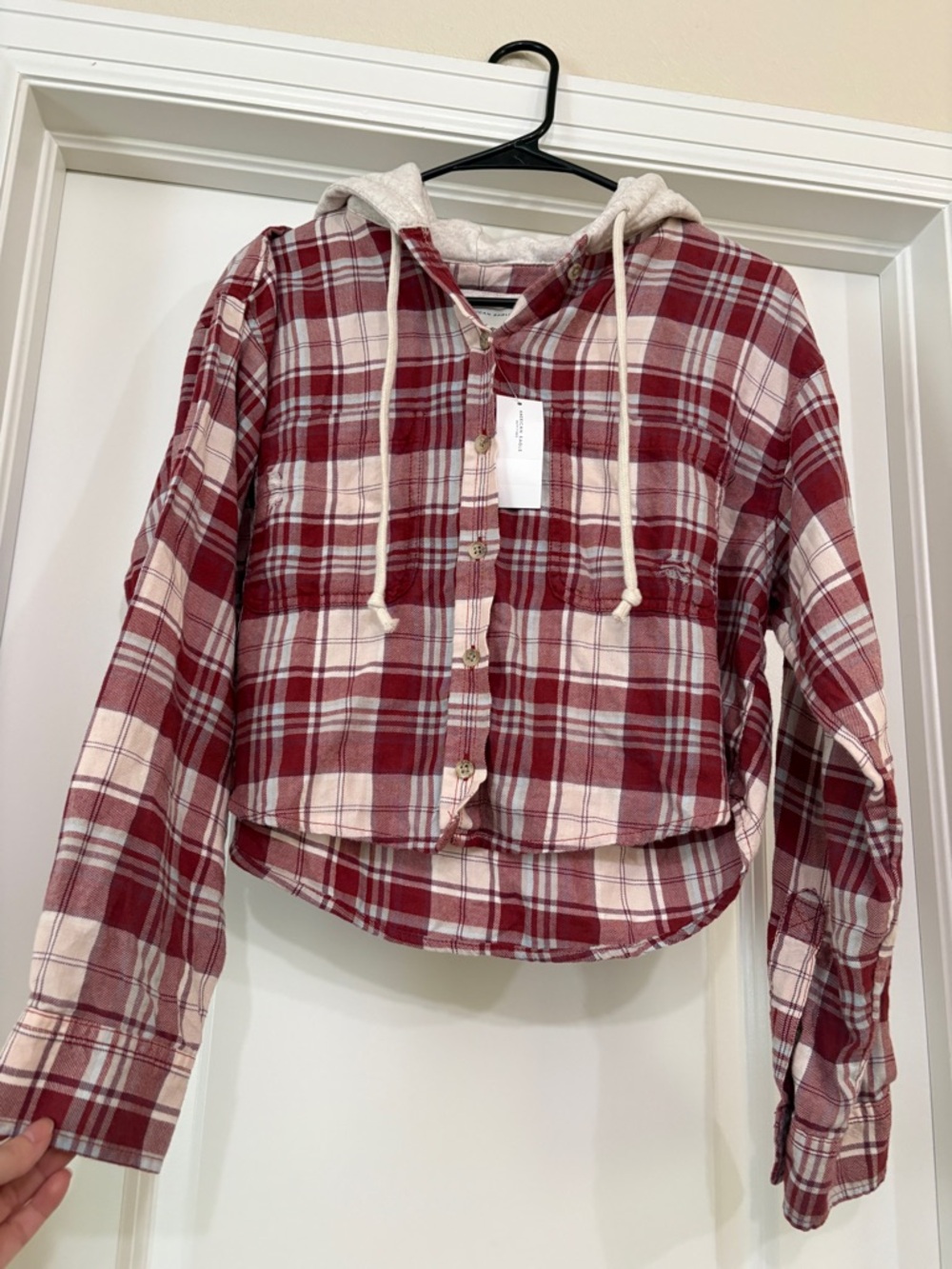 American Eagle Plaid Hooded Button-Up NWT